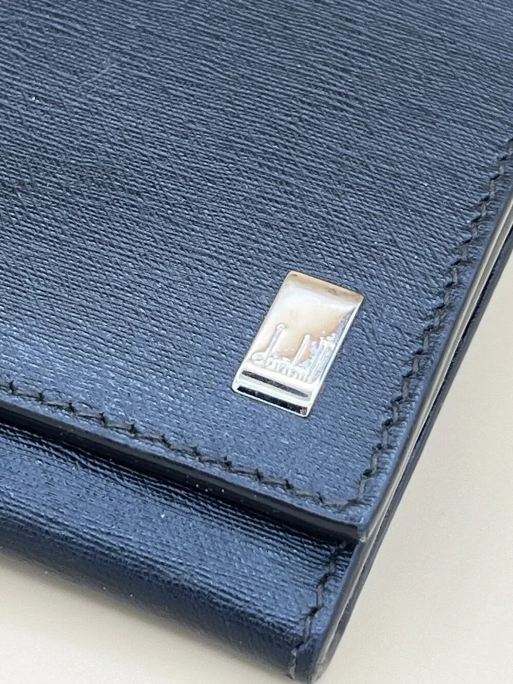 Dunhill Black Grained Leather Long Bifold Wallet Monogram Lining Made in Italy